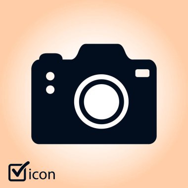 Fotoğraf makinesi simgesi. DSLR kamera simgesi. Dijital kamera. Düz tasarım biçimi. 