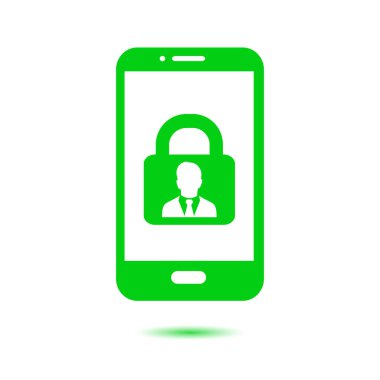 Internet güvenlik kavramı simgesi, kimlik ve koruma sembol telefon ekranında, vektör çizim 