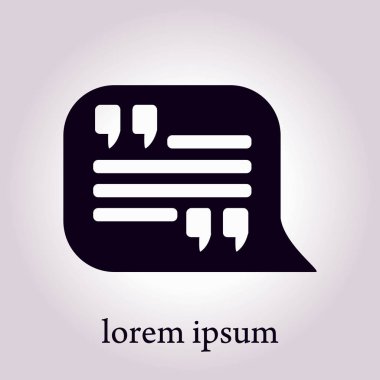 Simge alıntı. Tırnak işareti konuşma balonu sembol. Doğrudan nutuk işareti.