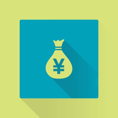 Para çantası simgesi. Yen Jpy para birimi konuşma balonu simgesini. Düz tasarım stili. EPS 10.