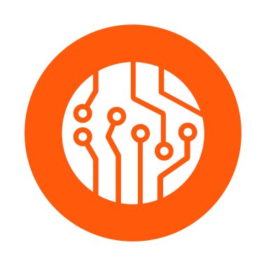 Devre kartı simgesi. Teknoloji düzeni kare simgesi. Düz tasarım stili.