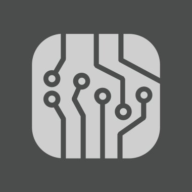 Devre kartı simgesi. Teknoloji düzeni kare simgesi. Düz tasarım stili.