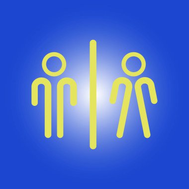 WC işareti simgesi. Tuvalet sembolü. Erkek ve kadın tuvalet. Düz tasarım. Kırmızı ve beyaz renkler.