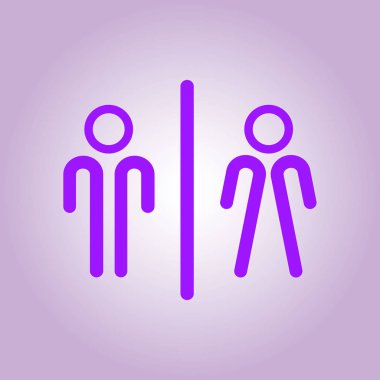 WC işareti simgesi. Tuvalet sembolü. Erkek ve kadın tuvalet. Düz tasarım. Kırmızı ve beyaz renkler.