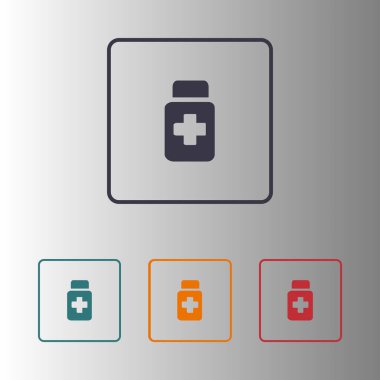 Uyuşturucu simgesi imzala. Haplarla paketi. Düz tasarım stili. Vektör Eps 10.