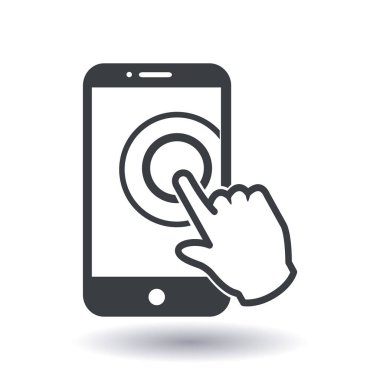 Dokunmatik ekran smartphone işareti simgesi. El işaretçi simgesi. Düz tasarım stili. Vektör Eps 10.