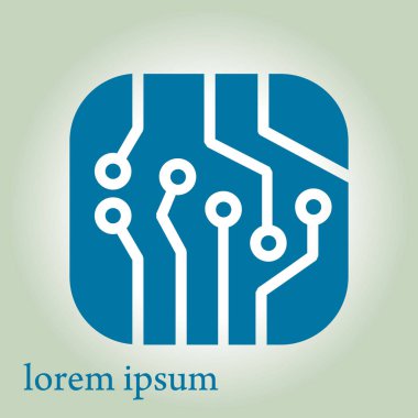 Devre kartı simgesi. Teknoloji düzeni kare simgesi. Düz tasarım stili.