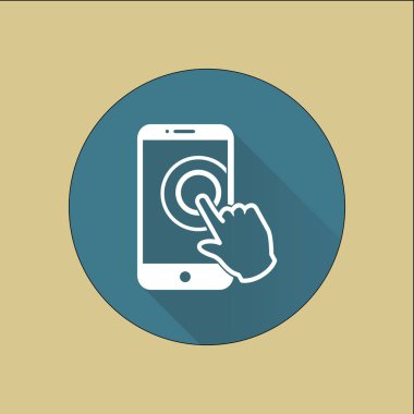 Dokunmatik ekran smartphone işareti simgesi. El işaretçi simgesi. Düz tasarım stili. Vektör Eps 10.