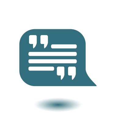 Simge alıntı. Tırnak işareti konuşma balonu sembol. Doğrudan nutuk işareti.