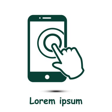 Dokunmatik ekran smartphone işareti simgesi. El işaretçi simgesi. Düz tasarım stili. Vektör Eps 10.