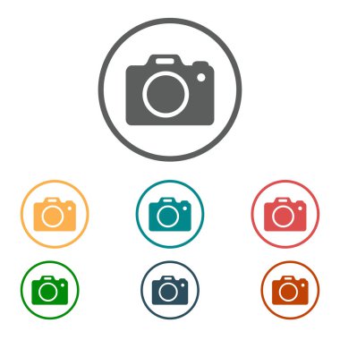Fotoğraf makinesi simgesi. DSLR kamera simgesi. Dijital kamera. Düz tasarım biçimi. 