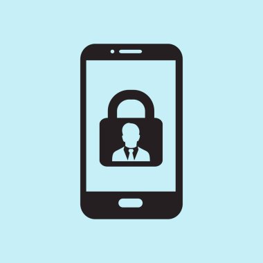 Internet güvenlik kavramı simgesi, kimlik ve koruma sembol telefon ekranında, vektör çizim 