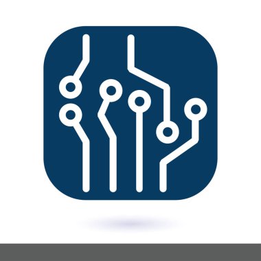 Devre kartı simgesi. Teknoloji düzeni kare simgesi. Düz tasarım stili.