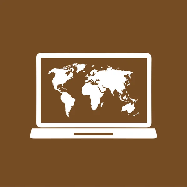 Laptop Wereld Kaart Illustratie Wereld Kaart Geografie Symbool Platte Ontwerpstijl — Stockvector