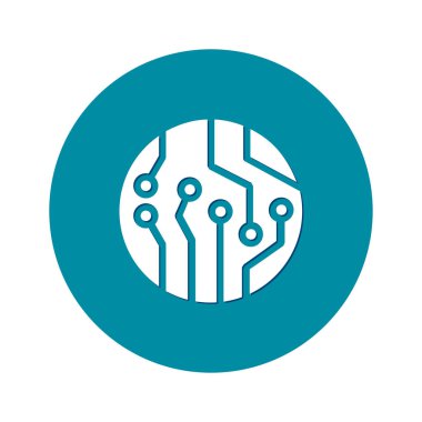 Devre kartı simgesi. Teknoloji düzeni kare simgesi. Düz tasarım stili.