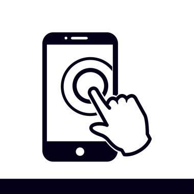 Dokunmatik ekran smartphone işareti simgesi. El işaretçi simgesi. Düz tasarım stili. Vektör Eps 10.