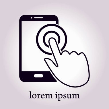 Dokunmatik ekran smartphone işareti simgesi. El işaretçi simgesi. Düz tasarım stili. Vektör Eps 10.