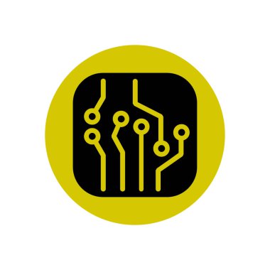 Devre kartı simgesi. Teknoloji düzeni kare simgesi. Düz tasarım stili.