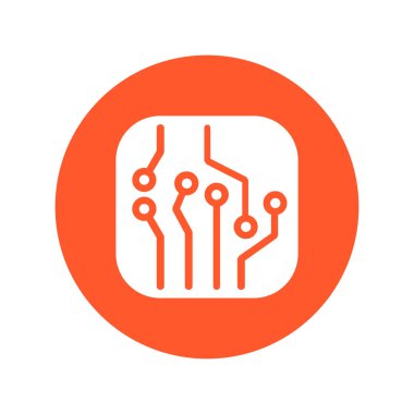 Devre kartı simgesi. Teknoloji düzeni kare simgesi. Düz tasarım stili.