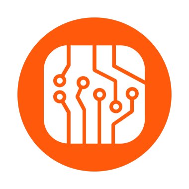 Devre kartı simgesi. Teknoloji düzeni kare simgesi. Düz tasarım stili.