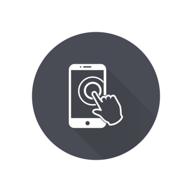 Dokunmatik ekran smartphone işareti simgesi. El işaretçi simgesi. Düz tasarım stili. Vektör Eps 10.