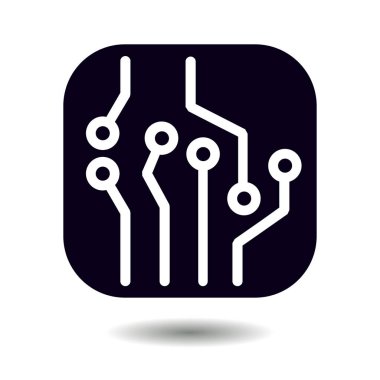 Devre kartı simgesi. Teknoloji düzeni kare simgesi. Düz tasarım stili.