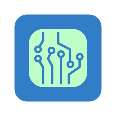 Devre kartı simgesi. Teknoloji düzeni kare simgesi. Düz tasarım stili.