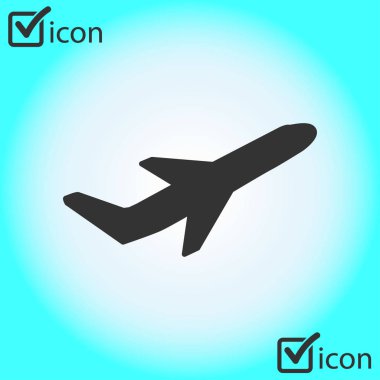 Uçak uçuş biletleri hava sinek seyahat kalkış siluet öğesi. Uçak sembolü. Seyahat etmek simge. Düz tasarım. EPS 10.