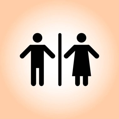 WC işareti simgesi. Tuvalet sembolü. Erkek ve kadın tuvalet. Düz tasarım. Kırmızı ve beyaz renkler.