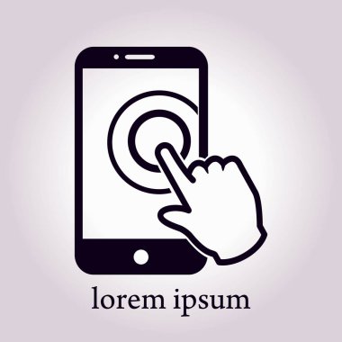 Dokunmatik ekran smartphone işareti simgesi. El işaretçi simgesi. Düz tasarım stili. Vektör Eps 10.