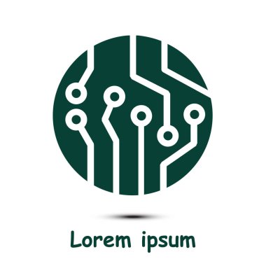 Devre kartı simgesi. Teknoloji düzeni kare simgesi. Düz tasarım stili.