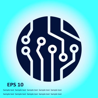 Devre kartı simgesi. Teknoloji düzeni kare simgesi. Düz tasarım stili.