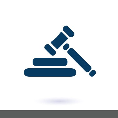 Açık artırma çekiç sembolü. Hukuk hakimi tokmak simgesi. Düz tasarım stili.