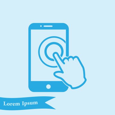 Dokunmatik ekran smartphone işareti simgesi. El işaretçi simgesi. Düz tasarım stili. Vektör Eps 10.