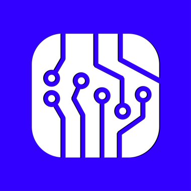 Devre kartı simgesi. Teknoloji düzeni kare simgesi. Düz tasarım stili.