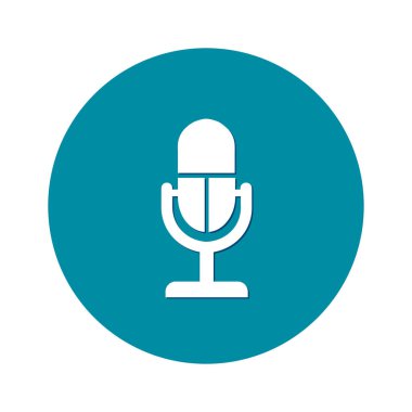 Mikrofon simgesi. Sözcü sembolü. Canlı müzik işareti. Düz tasarım tarzı. Vektör EPS 10.