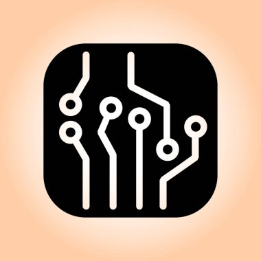 Devre kartı simgesi. Teknoloji düzeni kare simgesi. Düz tasarım stili.