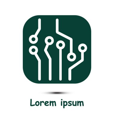 Devre kartı simgesi. Teknoloji düzeni kare simgesi. Düz tasarım stili.