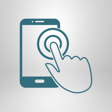 Dokunmatik ekran smartphone işareti simgesi. El işaretçi simgesi. Düz tasarım stili. Vektör Eps 10.