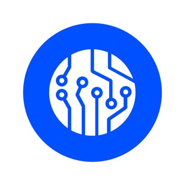 Devre kartı simgesi. Teknoloji düzeni kare simgesi. Düz tasarım stili.