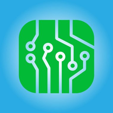 Devre kartı simgesi. Teknoloji düzeni kare simgesi. Düz tasarım stili.