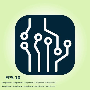 Devre kartı simgesi. Teknoloji düzeni kare simgesi. Düz tasarım stili.