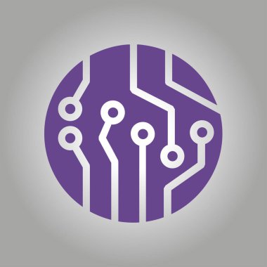 Devre kartı simgesi. Teknoloji düzeni kare simgesi. Düz tasarım stili.