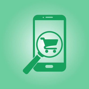 Cam shoping akıllı telefon arıyor. Shoping online simgesi.