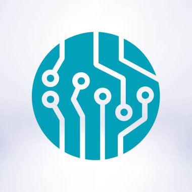 Devre kartı simgesi. Teknoloji düzeni kare simgesi. Düz tasarım stili.