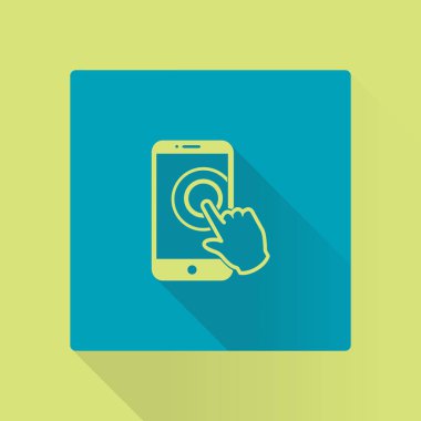 Dokunmatik ekran smartphone işareti simgesi. El işaretçi simgesi. Düz tasarım stili. Vektör Eps 10.
