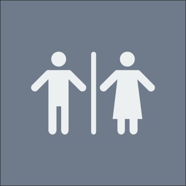 WC işareti simgesi. Tuvalet sembolü. Erkek ve kadın tuvalet. Düz tasarım. Kırmızı ve beyaz renkler.