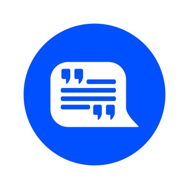 Simge alıntı. Tırnak işareti konuşma balonu sembol. Doğrudan nutuk işareti.