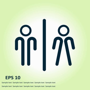 WC işareti simgesi. Tuvalet sembolü. Erkek ve kadın tuvalet. Düz tasarım. Kırmızı ve beyaz renkler.