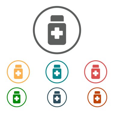 Uyuşturucu simgesi imzala. Haplarla paketi. Düz tasarım stili. Vektör Eps 10.